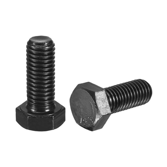2Pack M12-1.75 x 30mm Left Hand Hex Head Bolt, Black Oxide Carbon Steel Reverse Fully Threaded  Fastener Screws Bolts for Machinery, Automobiles and Construction