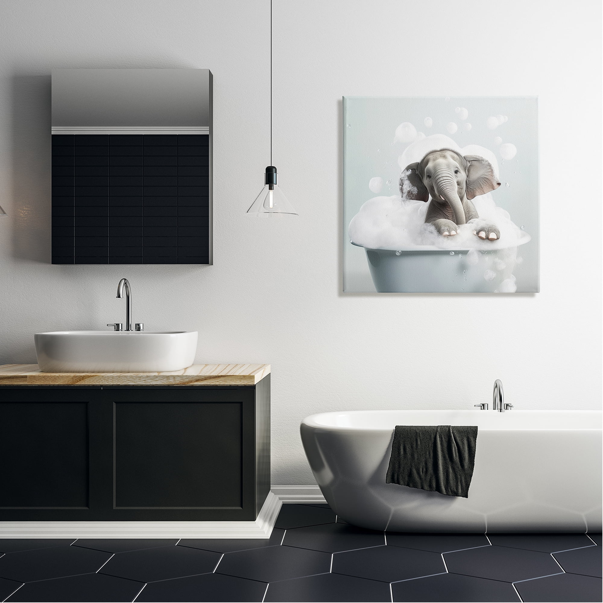Stupell Industries Elephant Bubble Bath Animals & Insects Painting Gallery Wrapped Canvas Art Print Wall Art, 30 x 30
