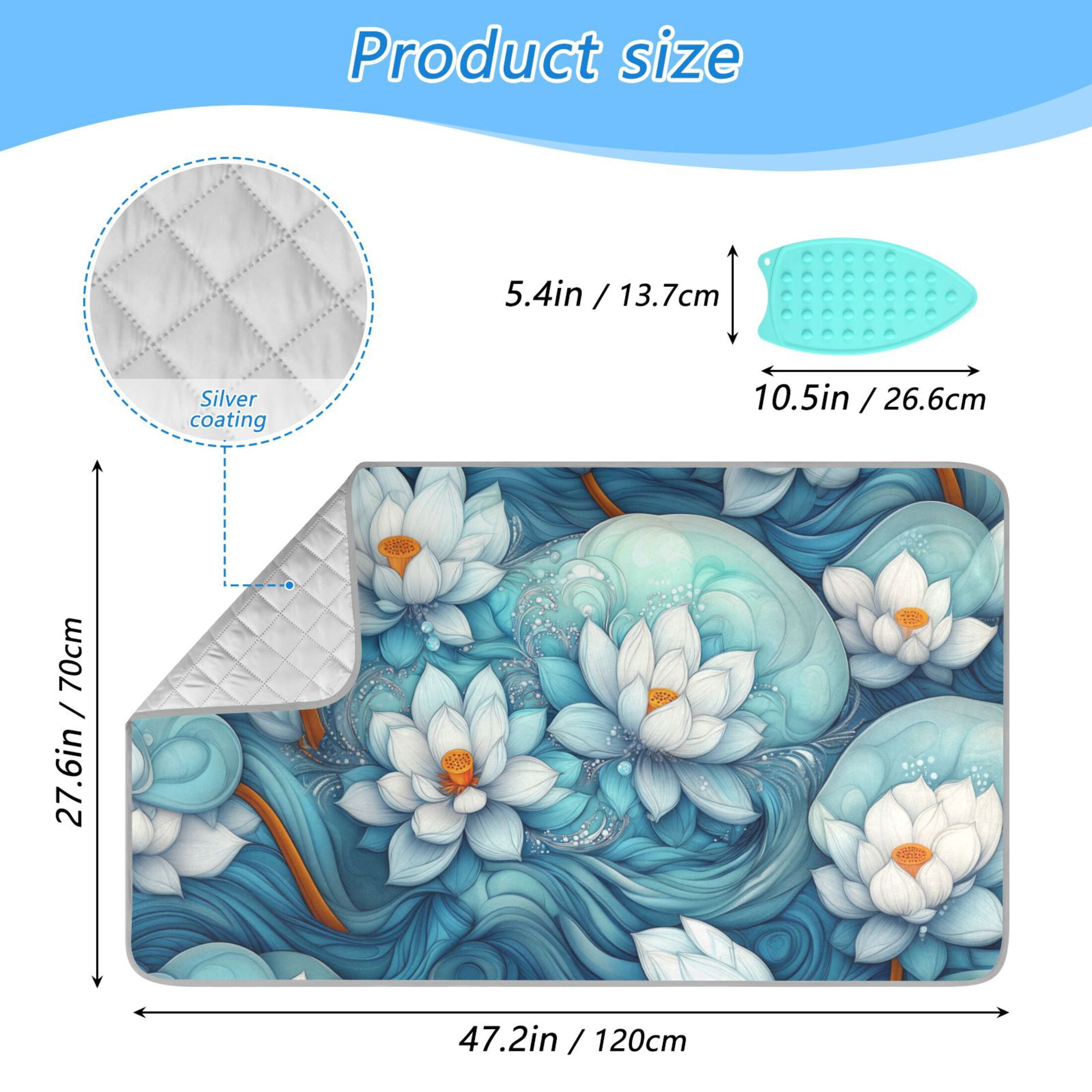 Lotus Floating on Swirls and Waves Ironing Mat Blanket for Table Top Travel Portable Ironing Board Pad 47.2x27.6 Inch