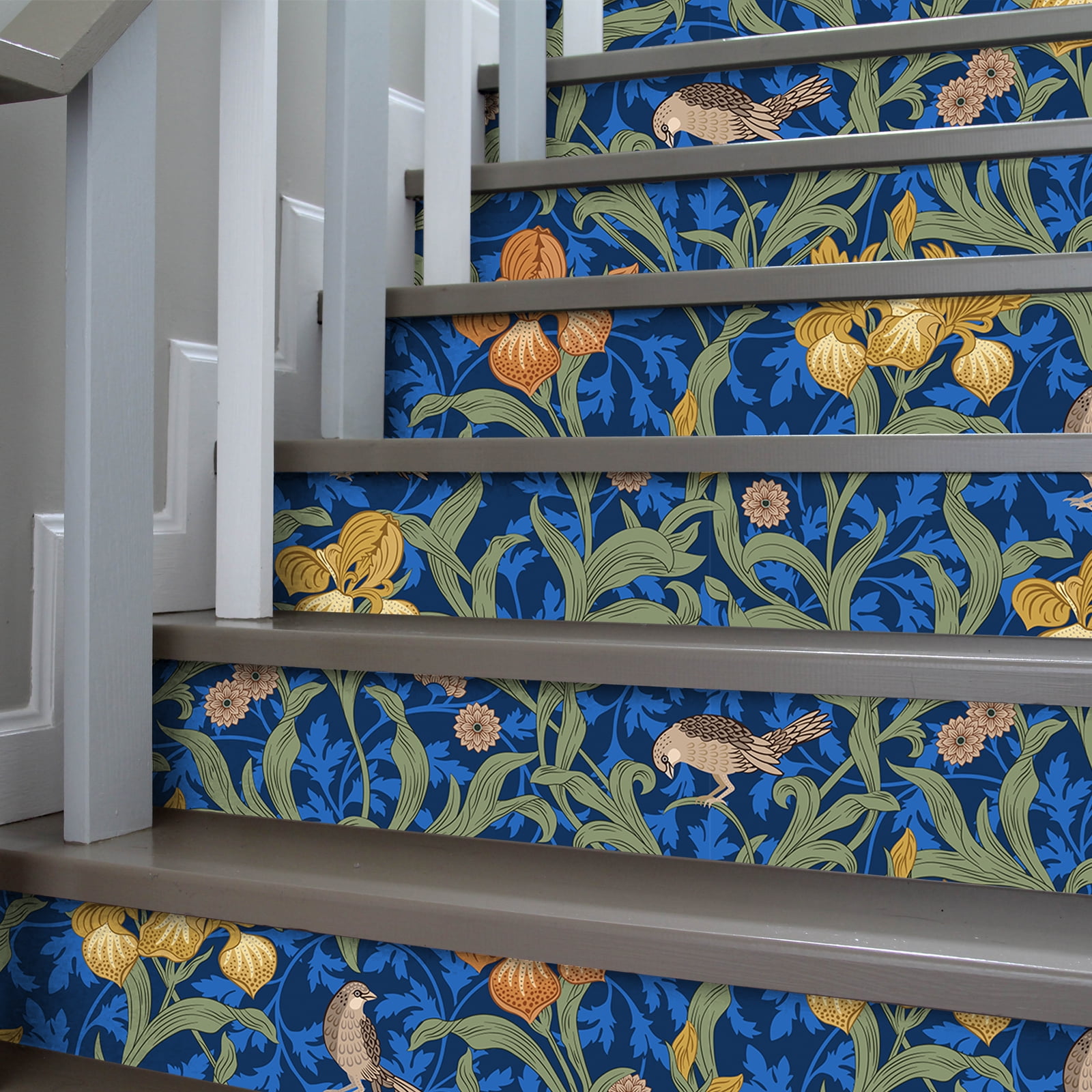 VEELIKE 17.7''x354'' Blue Bird Damask Vintage Floral Wallpaper for Bedroom Peel and Stick Wallpaper Boho Removable Self Adhesive Flower Wall Mural Blue Floral Contact Paper for Cabinets Drawers