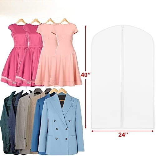 40-Inch Clear Garment Bags with Zipper for Suits, Dresses, Costumes, Uniforms - 10 Pack