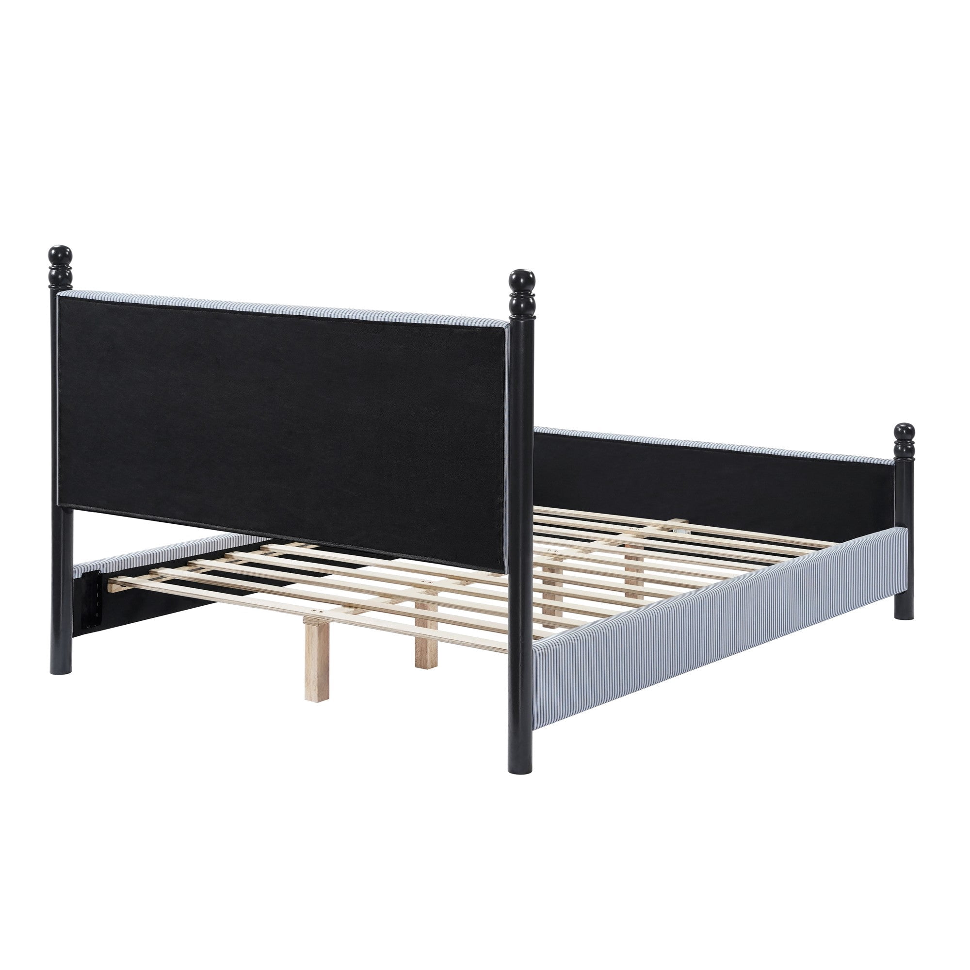 Sailvan King 48" High Headboard Upholstered Bed Frame,Striped Rubberwood Platform Bed with Solid Wood Legs,Mid-Century Modern Style,800lb Cap