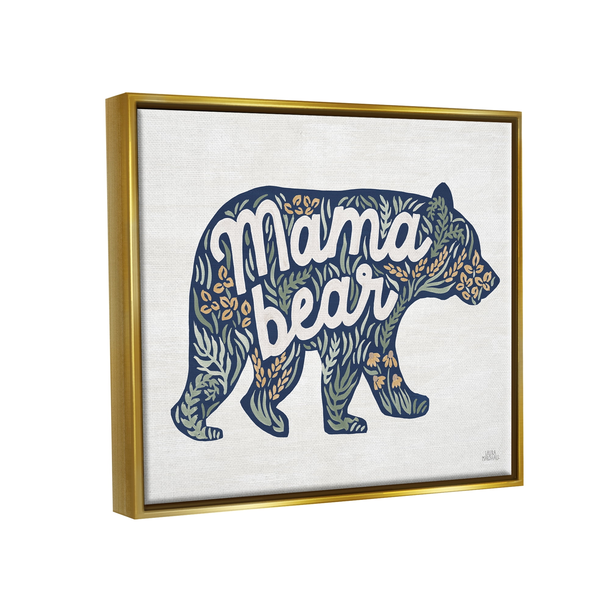 Stupell Industries Floral Mama Bear Phrase Botanical & Floral Painting Gold Floater Framed Art Print Wall Art, 21 x 17