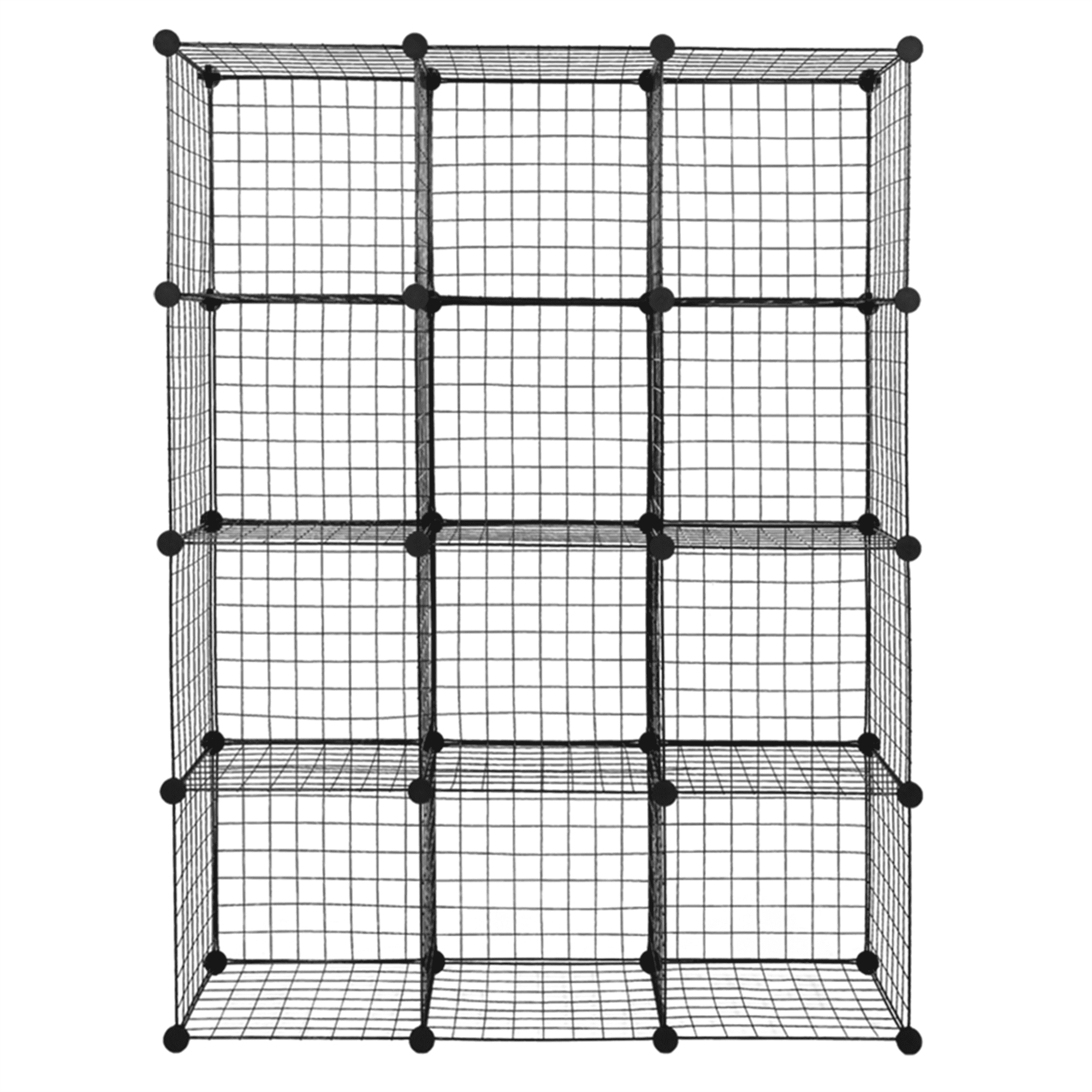 12-Cube Organizer Shelf, Metal Grid Storage Cubes, DIY Modular Bookshelf, Closet Organizer & Toy Storage, Black (14" x 14" x 14" Each Cube)