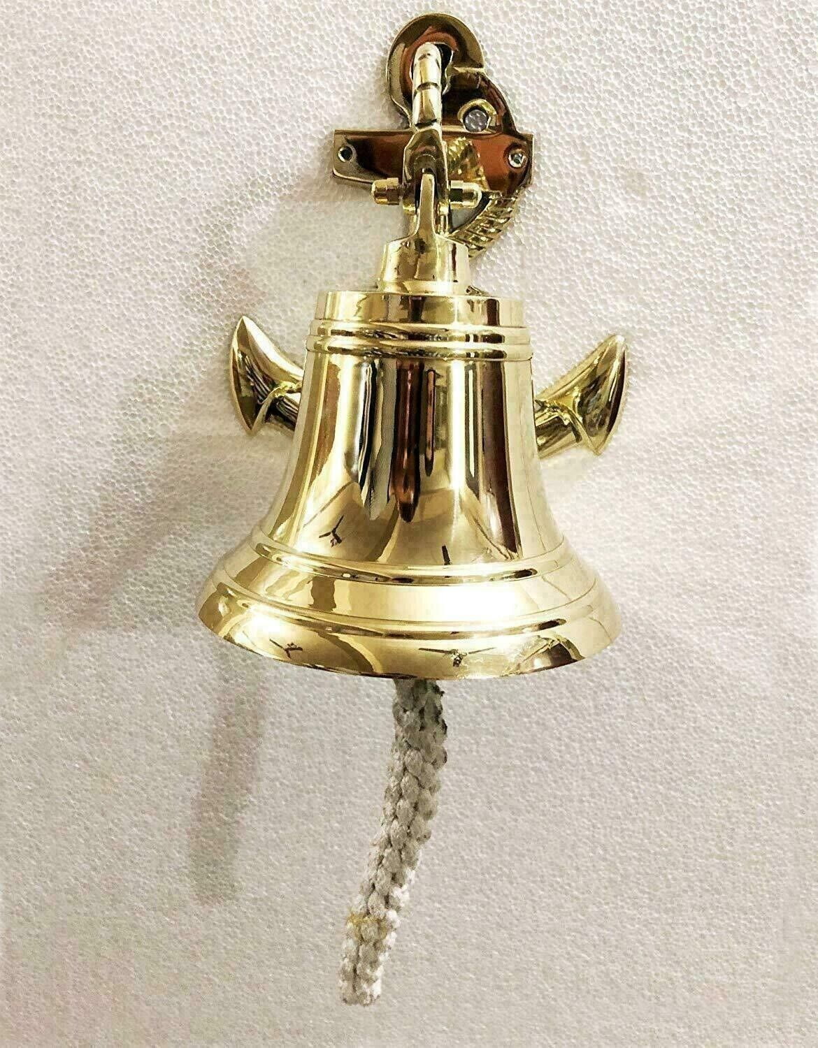 4'' Brass Bell Anchor Ship Nautical Wall Decor Maritime Door Solid Hanging Bell