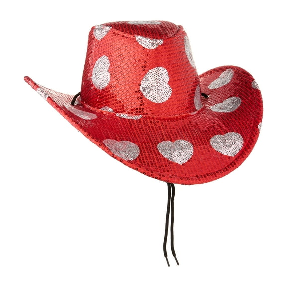 Sequin Hearts Cowboy Hat, Red and Silver, Valentine's Day by Way To Celebrate