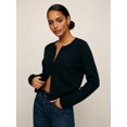 thumbnail image 5 of Women Crew Neck Drop Shoulder Button Down Cropped Knit Cardigan Black S, 5 of 7