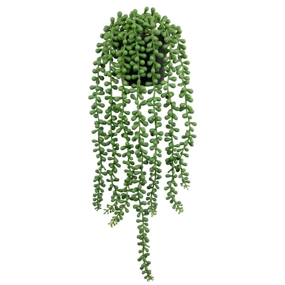 Fake Plants Indoor Artificial String of Pearls Plant in Black Pots, Realistic Green Faux Succulent Hanging Plants