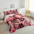 thumbnail image 4 of Feelyou Pink Bowknot Skeleton Bedding Comforter Set for Teen, Romantic Rose Floral Twin Comforter Sets, Gothic Valentine's Day Reversible Bedding Set, Lightweight Room Decor, 2pcs, 4 of 9