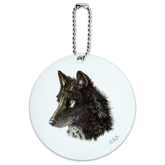 Wild Black Wolf Head Round Luggage ID Tag Card Suitcase Carry-On