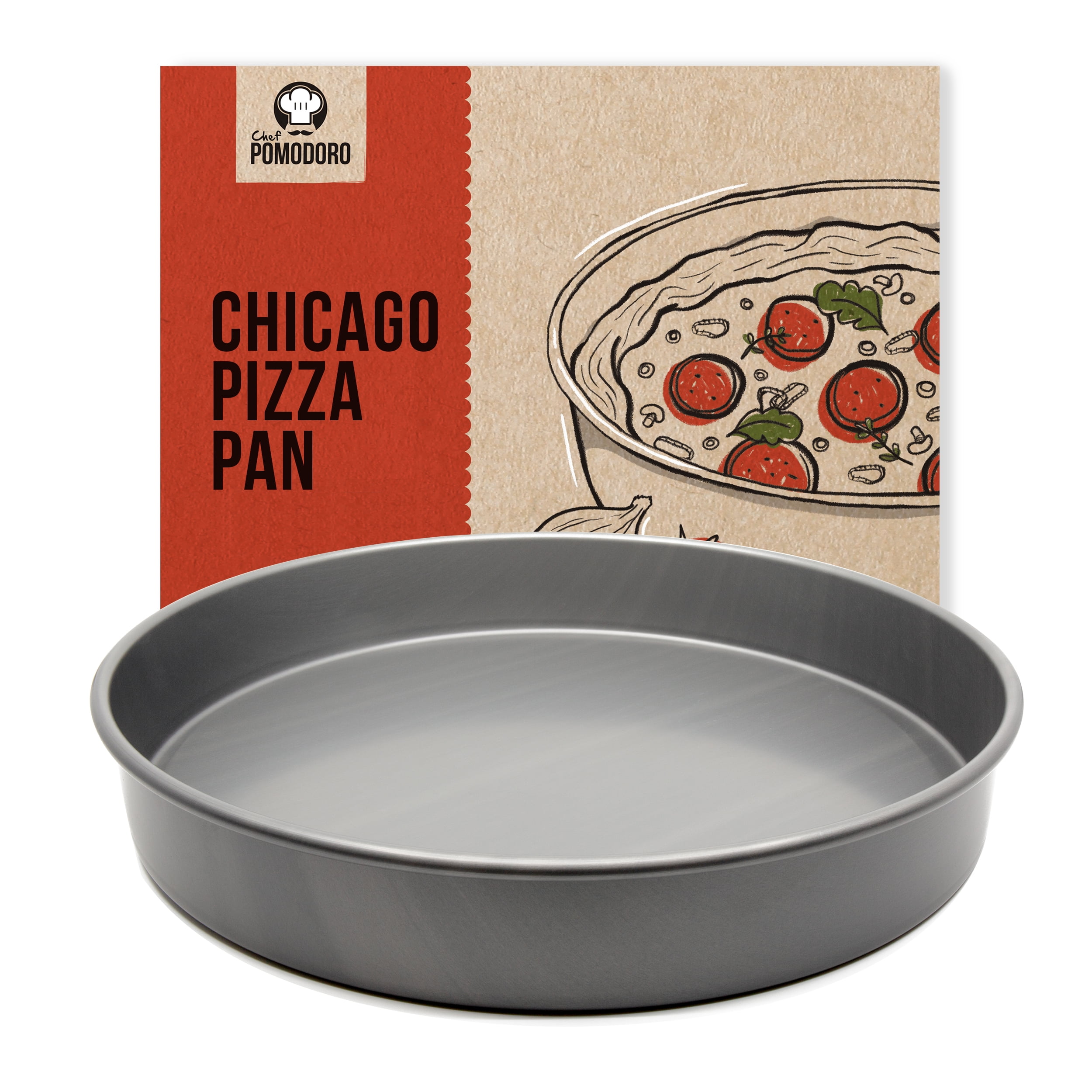 Chef Pomodoro Chicago Deep Dish Pizza Pan 12", Hard Anodized Aluminum