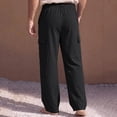 thumbnail image 5 of Mens Baggy Cargo Pants Cotton Linen Button Closure Loosepants Casual Outdoors Work Black 2XL, 5 of 9