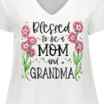 thumbnail image 4 of Inktastic Blessed to Be a Mom and Grandma Pink Flowers Women's Plus Size V-Neck T-Shirt, 4 of 5