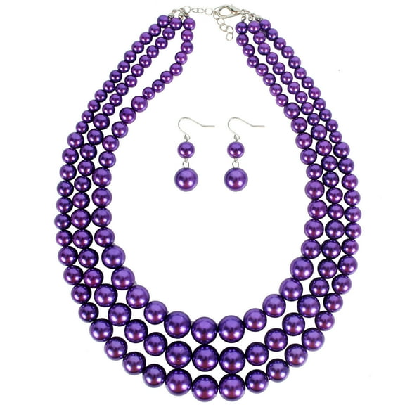 Pearl Fashion Exaggerated Women's Beaded Collarbone Multi-Layered Necklace-Purple