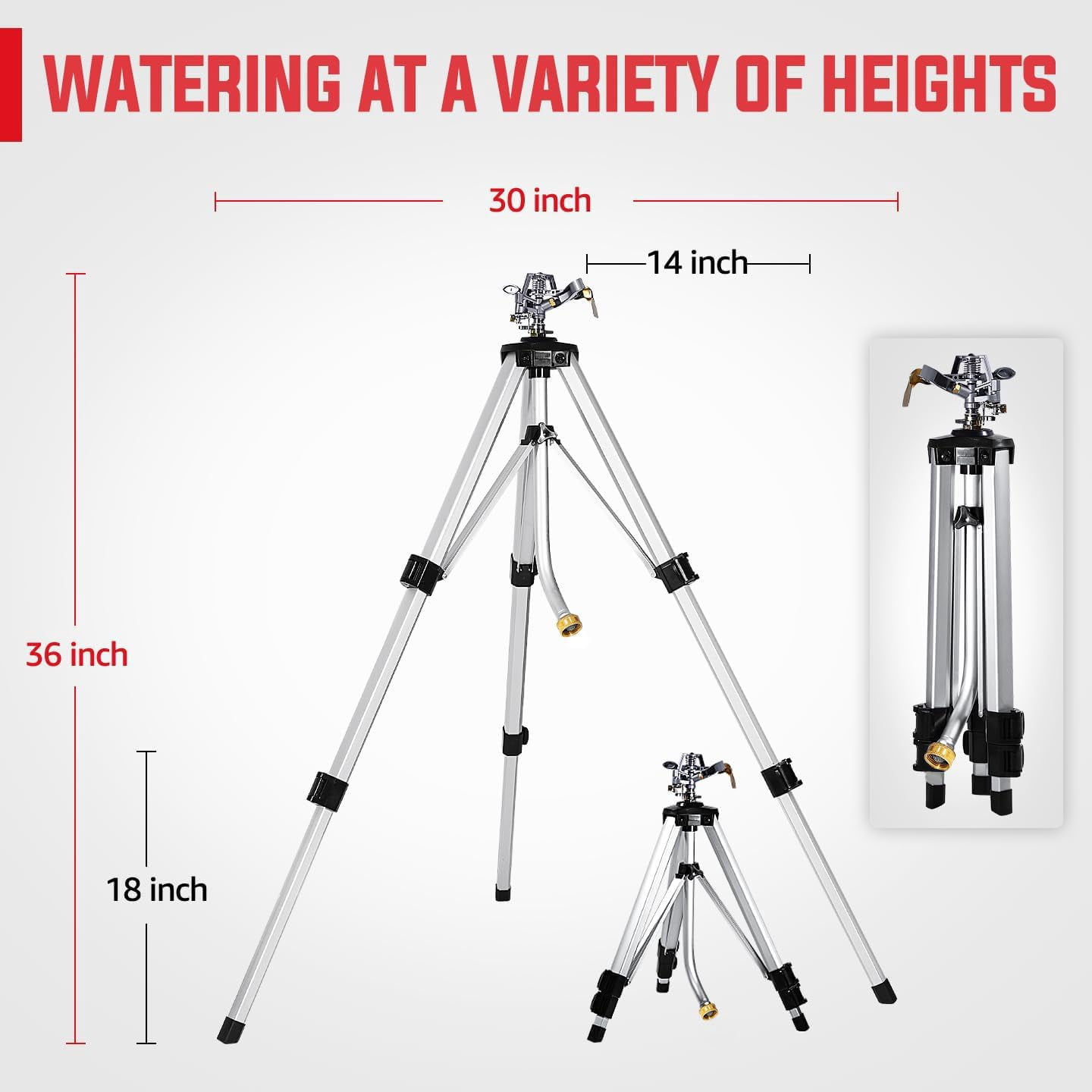 Impact Sprinkler On Adjustable Tripod Base  360 Degree Large Area Heavy Duty Pulsator For Lawn Yard And Grass Irrigation Spray Up To 20-90ft(36inch)