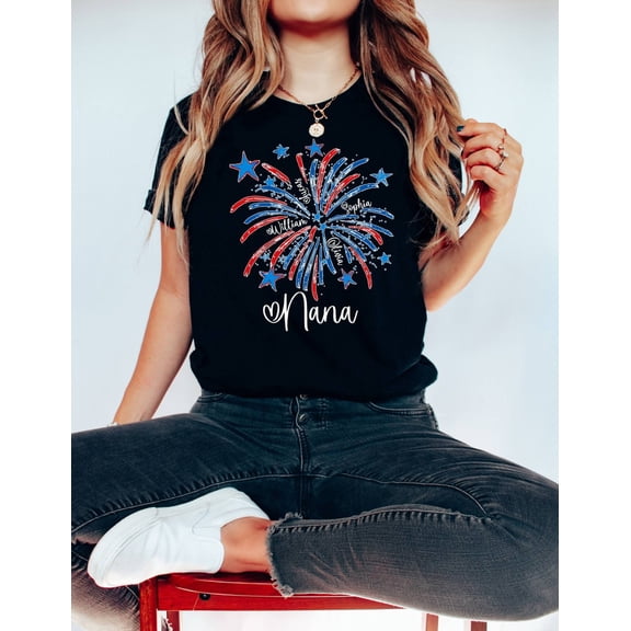 Personalized 4th of July T-Shirt, America Grandma Shirt, Family Celebration Tee, Fireworks T-Shirt, Patriotic USA Gift Shirt