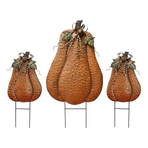 Metal Pumpkin Stake Fall Yard Sign Autumn Harvest Outdoor Pumpkin Lawn Ornaments Garden Yard Decor for Fall Thanksgiving Outdoor Decorations (30" H,20" H,20" H, Orange)