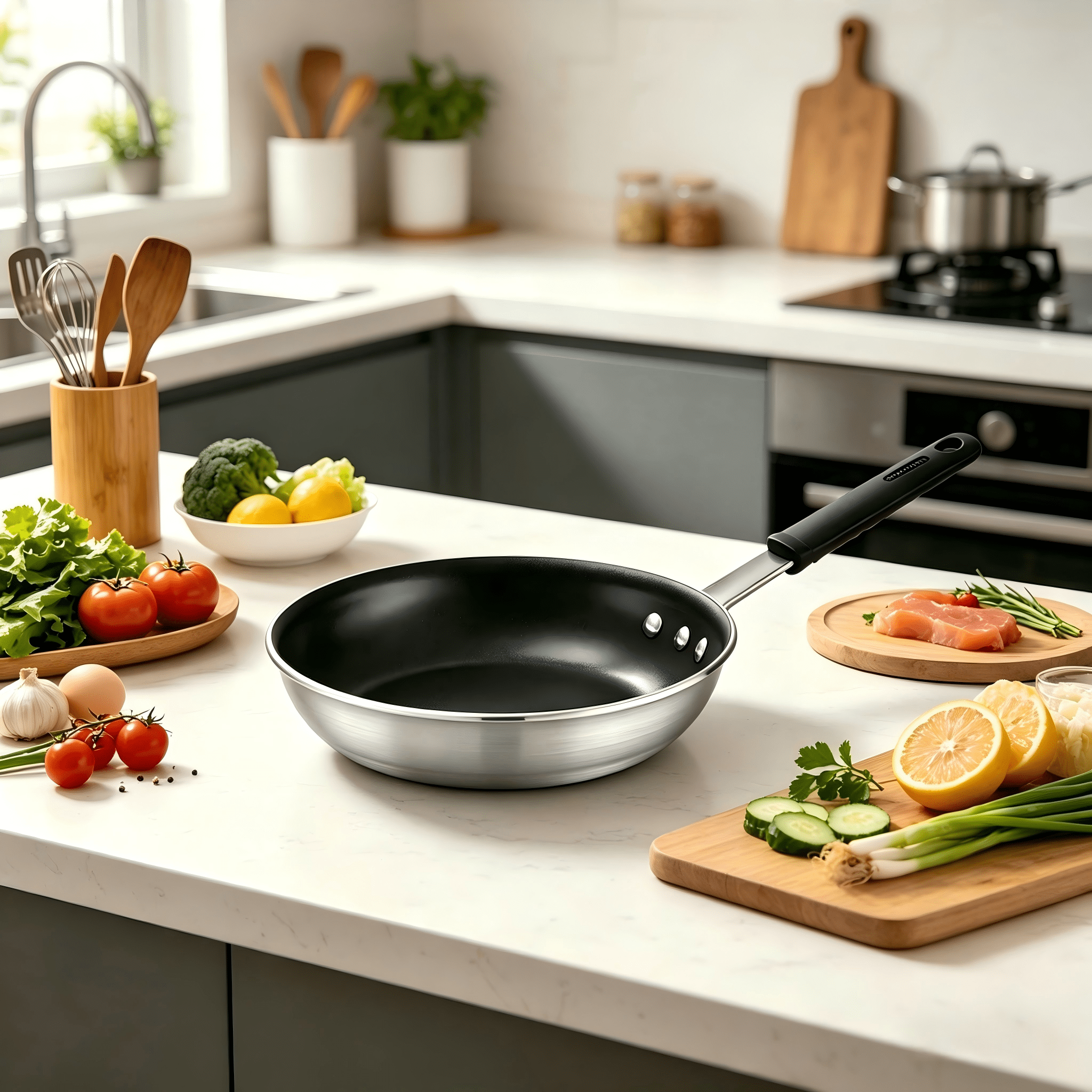 CONCETTA Professional 14-Inch Non Stick Frying Pan, Heavy-Gauge Aluminum Skillet with Reinforced Nonstick Coating, Black Handle, Dishwasher and Oven Safe