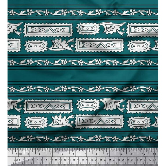 Soimoi Rayon Crepe Fabric Ethnic Block Printed Fabric 1 Yard 46 Inch Wide