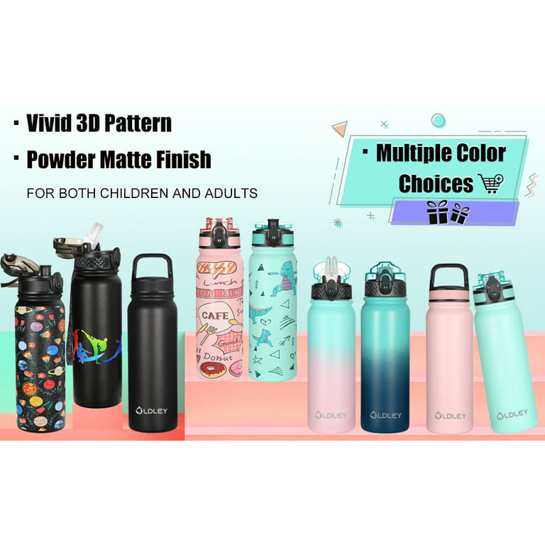 Insulated Water Bottle 20oz Kids Water Bottles with Straw/Chug/Carabiner 3 Lids, Size: 9.65”H x 3.15”W, Blue