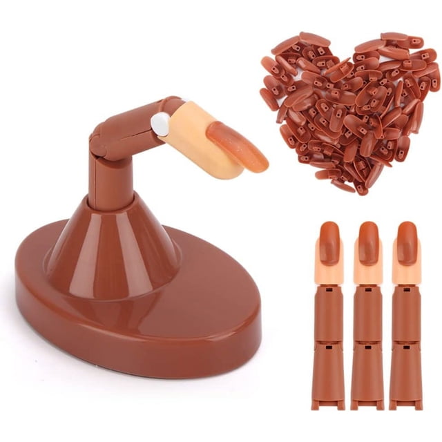 Mano de práctica para uñas acrílicas, 3 piezas de dedo de práctica ajustable y 100 piezas de herramientas de mano reemplazables para arte de uñas, dedo de entrenamiento flexible para manicura DIY