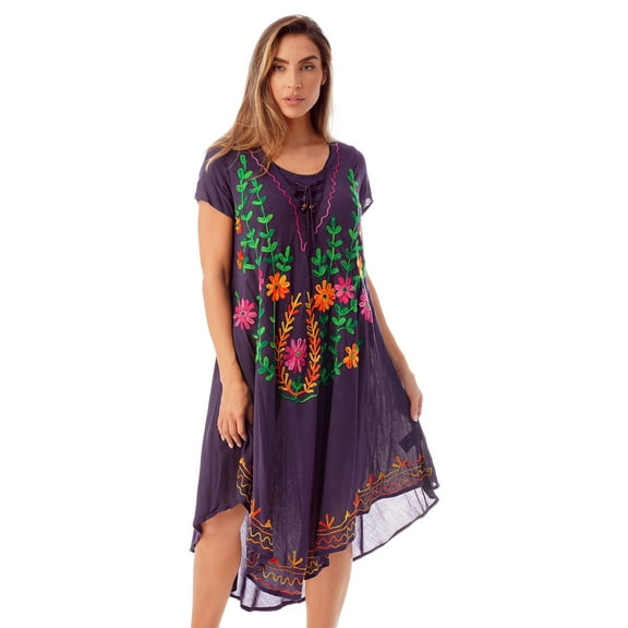 Riviera Sun Short Sleeve Umbrella Dresses for Women (Navy, Medium)