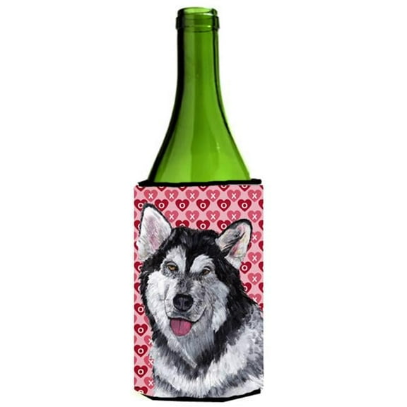 Alaskan Malamute Hearts Love And Valentines Day Wine bottle sleeve Hugger - 24 Oz.