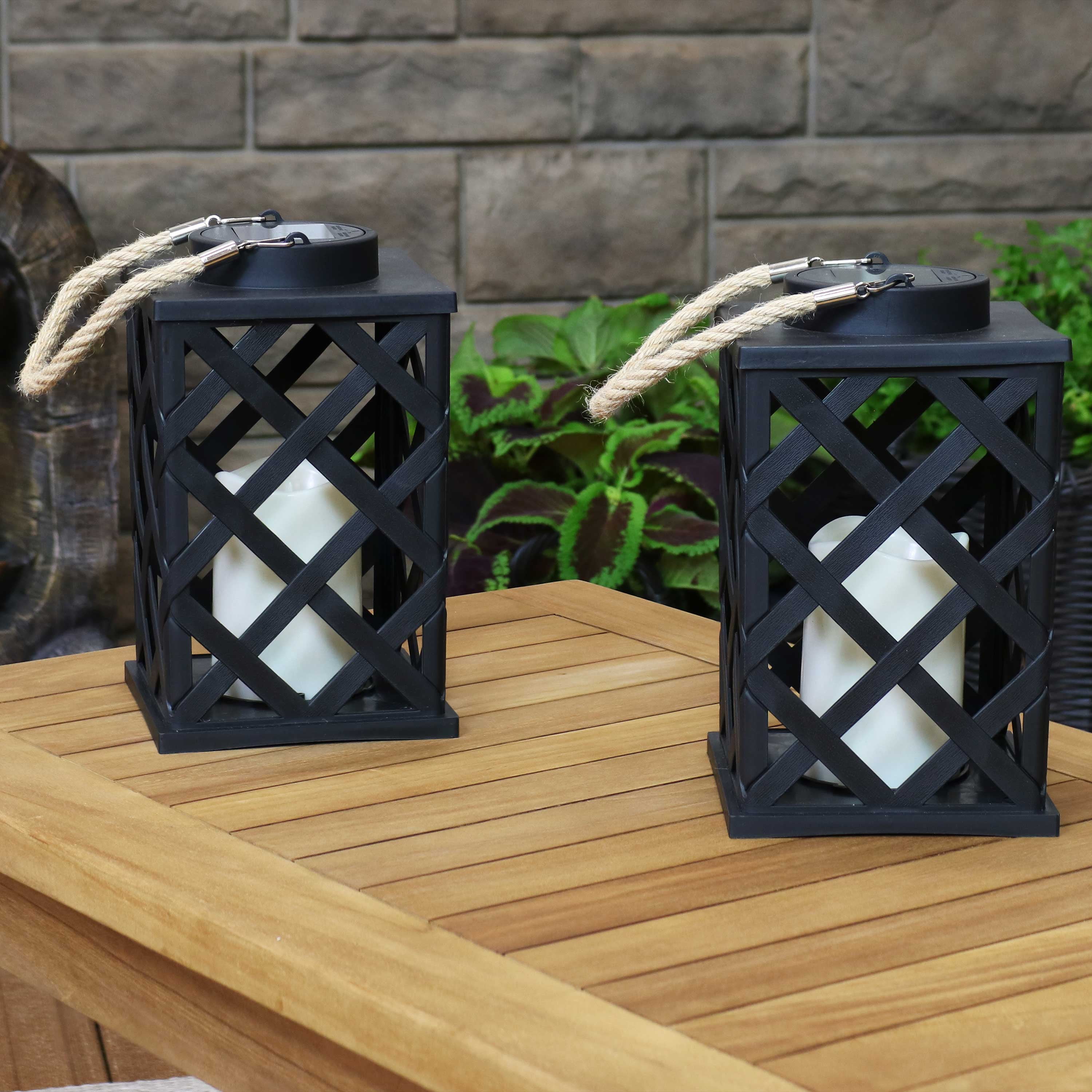 Sunnydaze Modern Crosshatch Outdoor Solar LED Decorative Candle Lantern