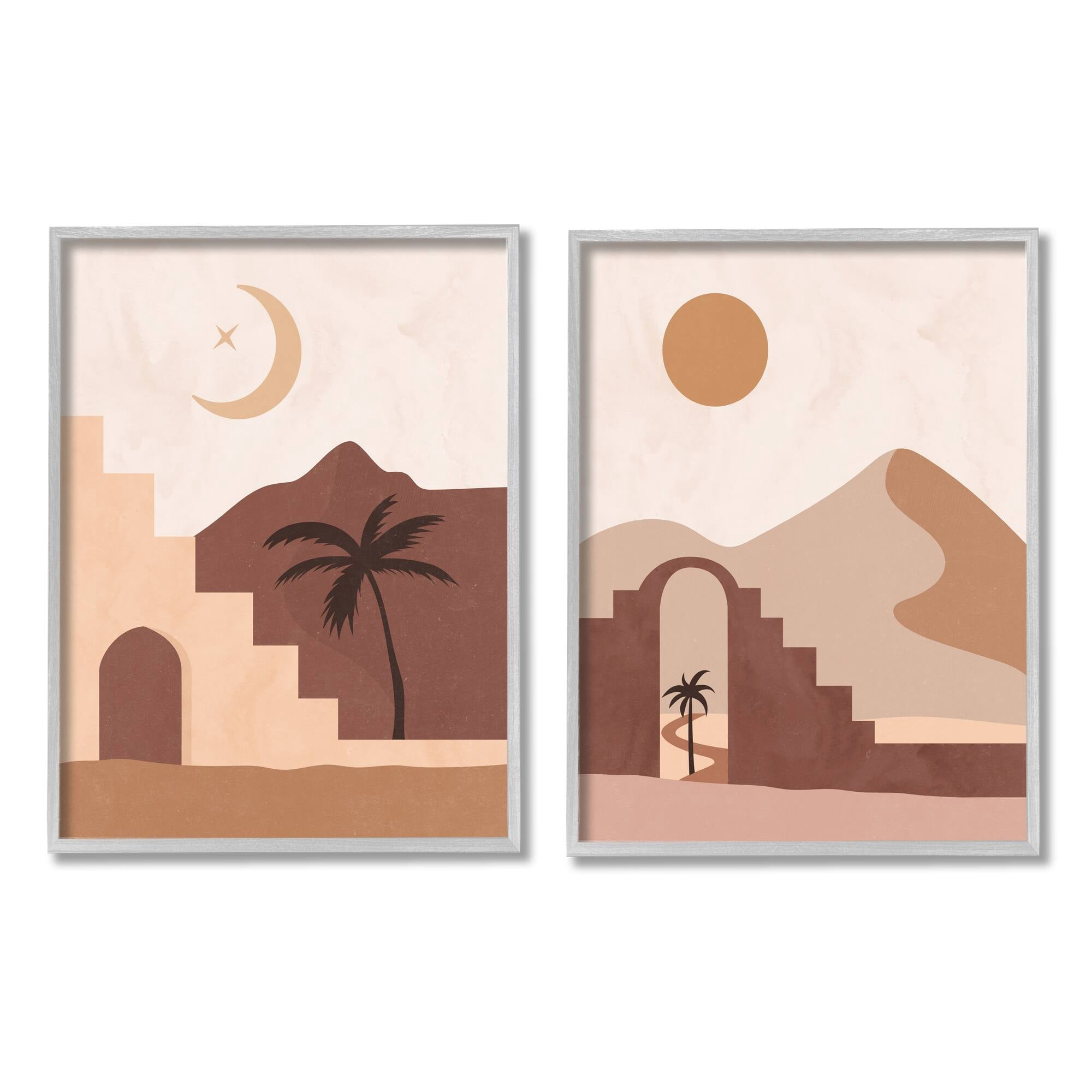 Stupell Industries Desert Oasis Retreat Day Night Palm Dune Landscape,16 x 20, Design by Nina Blue