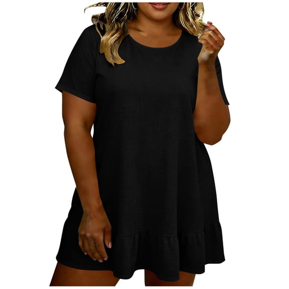 POROPL Summer Dresses for Women,Short Sleeve T Shirt Dress Ruffle Flowy Beach Sundress