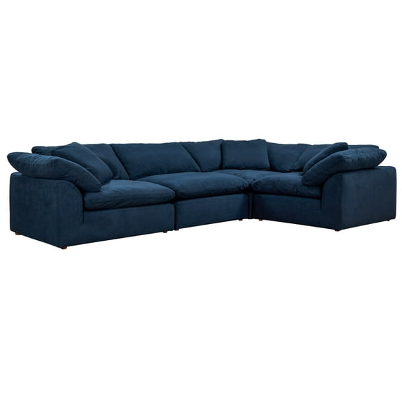 Sunset Trading Puff 4-Piece L-Shaped Fabric Slipcover Sectional in Navy