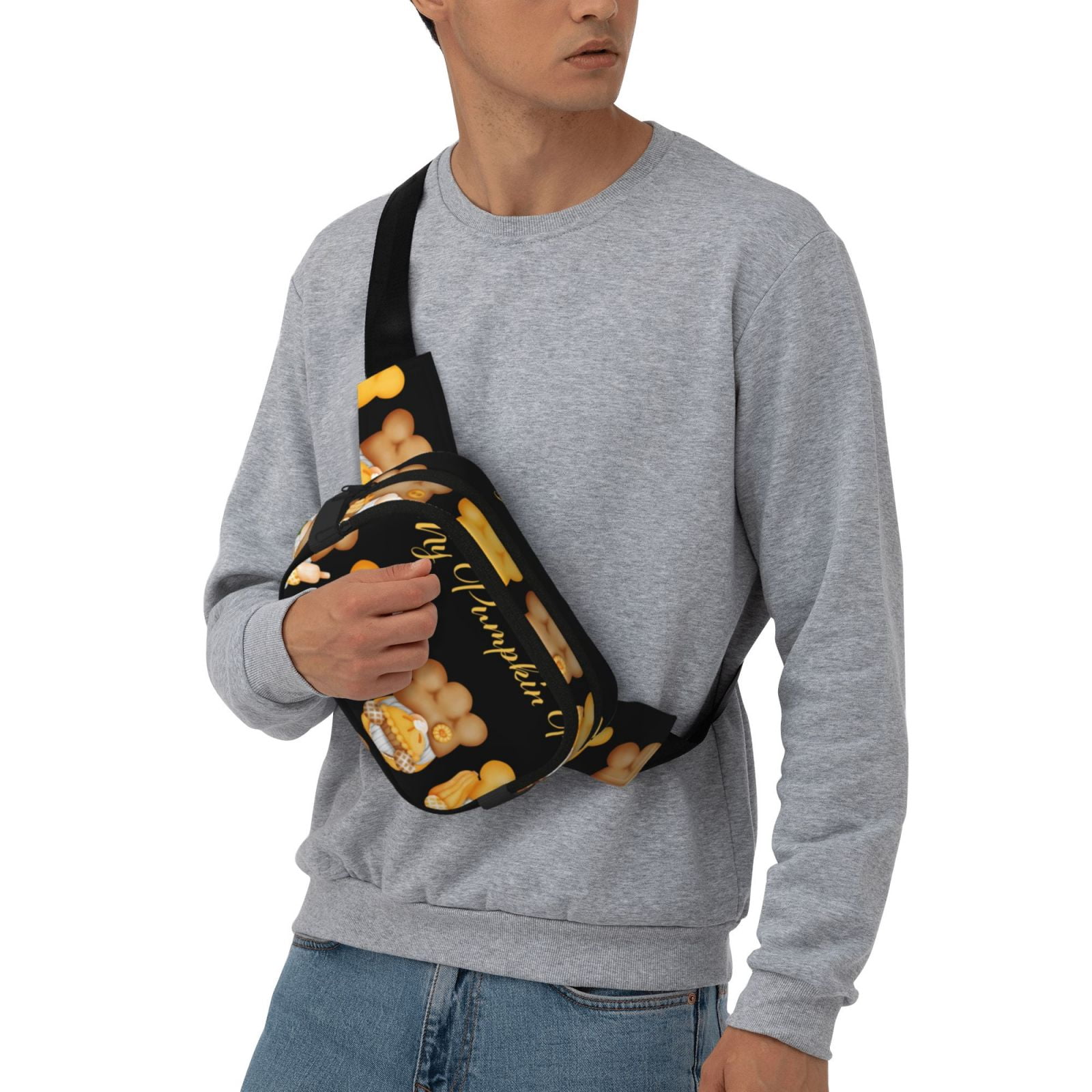 Picia Pumpkin Pie Gnome Print Square Double-Layer Waist Bag Mini Adjustable Waist Belt Bag Exercise Running Travel Hiking