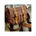 thumbnail image 4 of Men's Vintage Canvas and Leather Satchel School Military Shoulder Bag Messenger - Coffee, 4 of 6