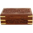 thumbnail image 4 of Ajuny Handmade Jewellery Storage Box Ornate Hand Carved Wooden Tarot Card Trinket Treasure Chest Box with Brass Corners Decorative Box Best Gift 7x5 inch, 4 of 5