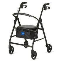 Medline Lightweight Aluminum Rollator, Folding Rolling Walker, 6" Wheels, 300lb Weight Capacity, Black Frame