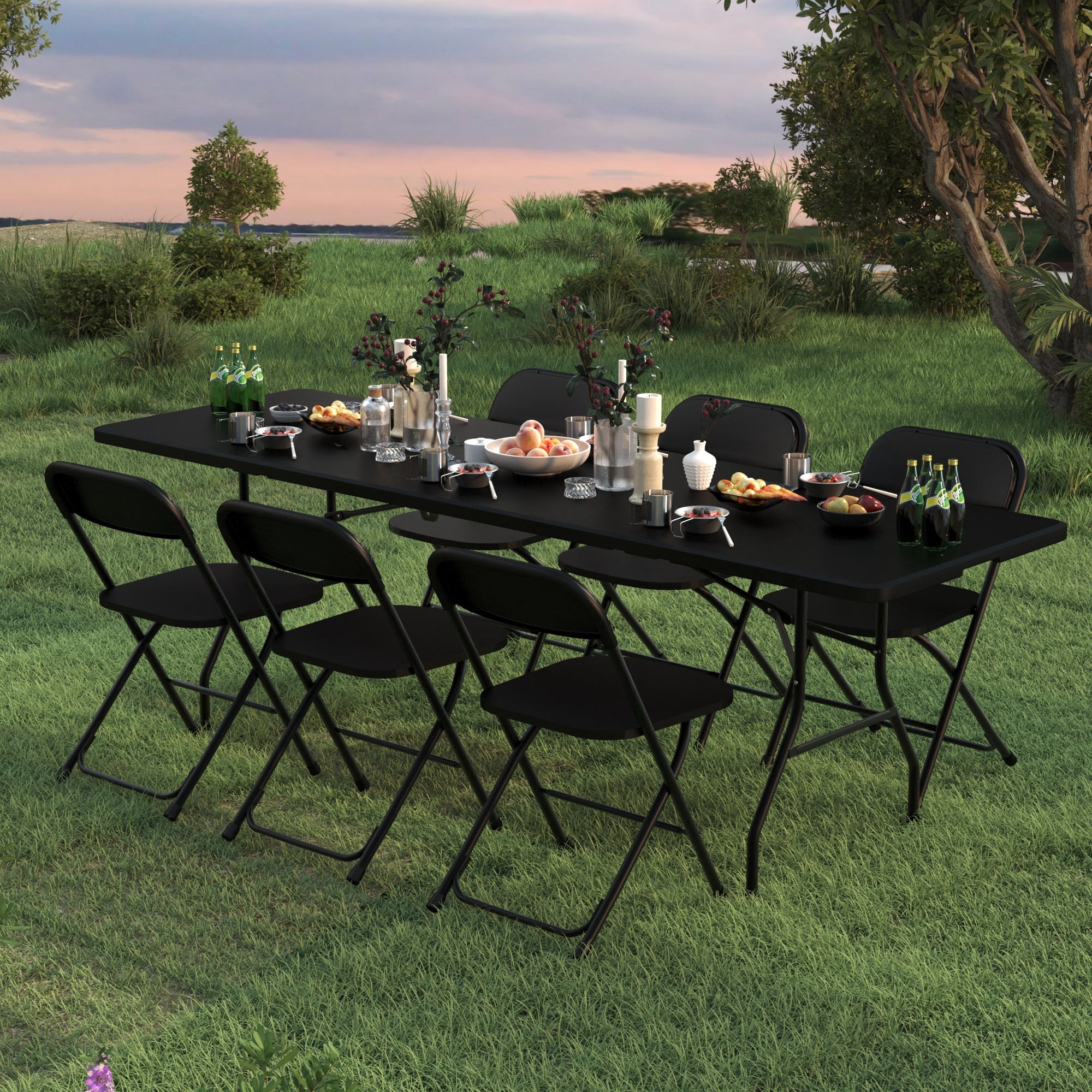 Leumius 6 Foot Folding Table,Fold-in-Half Plastic Table,Indoor Outdoor Picnic Party Dining Camp Tables,Black