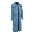thumbnail image 3 of American Bazi Women's Long Button Down Distressed Denim Jean Jacket - Blue - Small, 3 of 4
