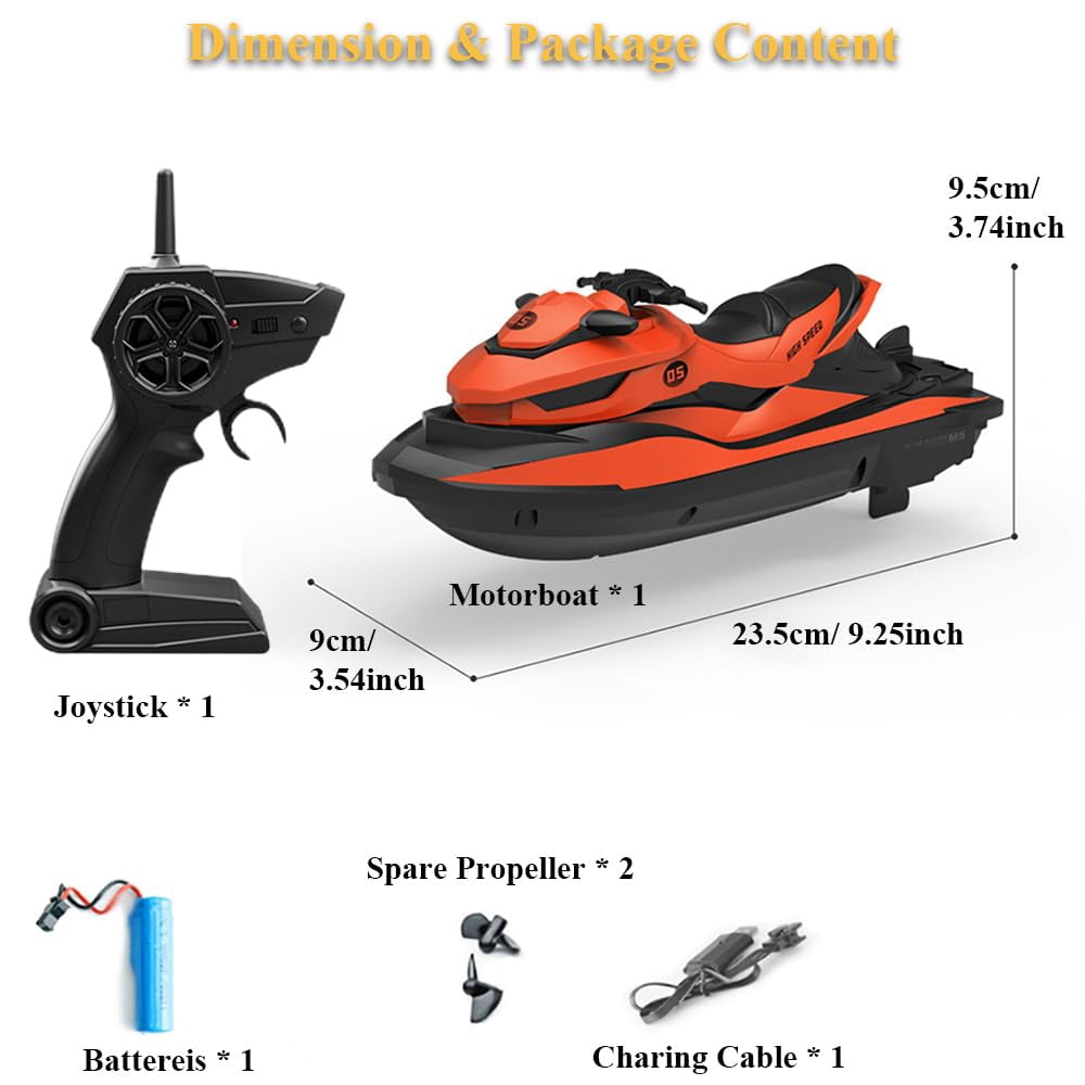 Remote Control Jet Ski, Funtogether Toys, Mini High-Speed Electric Boat with Dual Motors, Gift for Kids