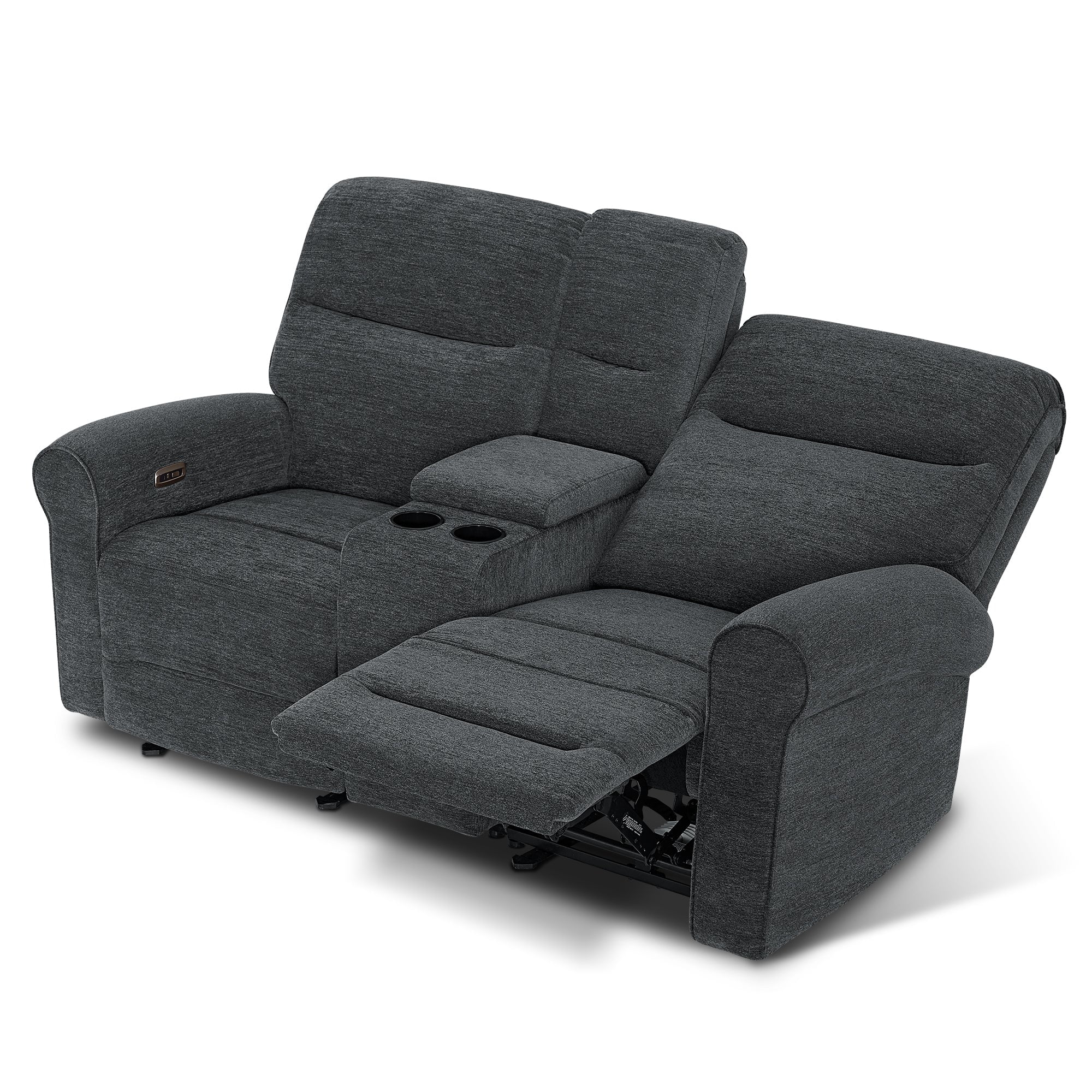 MCombo 78.3" Wall Hugger Power Loveseat Recliner Sofa with Console, Reclining Loveseat with USB Ports, Cup Holders, for Small Spaces Living Room RV, Fabric PR635M2 (Dark Grey)