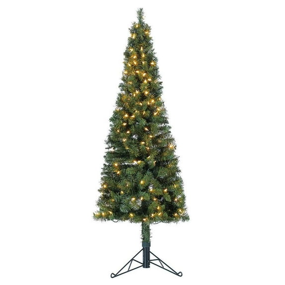 Open Box Home Heritage Corner 5 Ft 100 LED Pre-Lit Artificial Christmas Tree, Green
