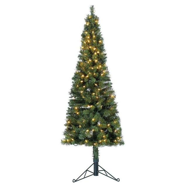 Home Heritage Corner 5 Foot 100 LED Pre-Lit Artificial Christmas Tree, Green