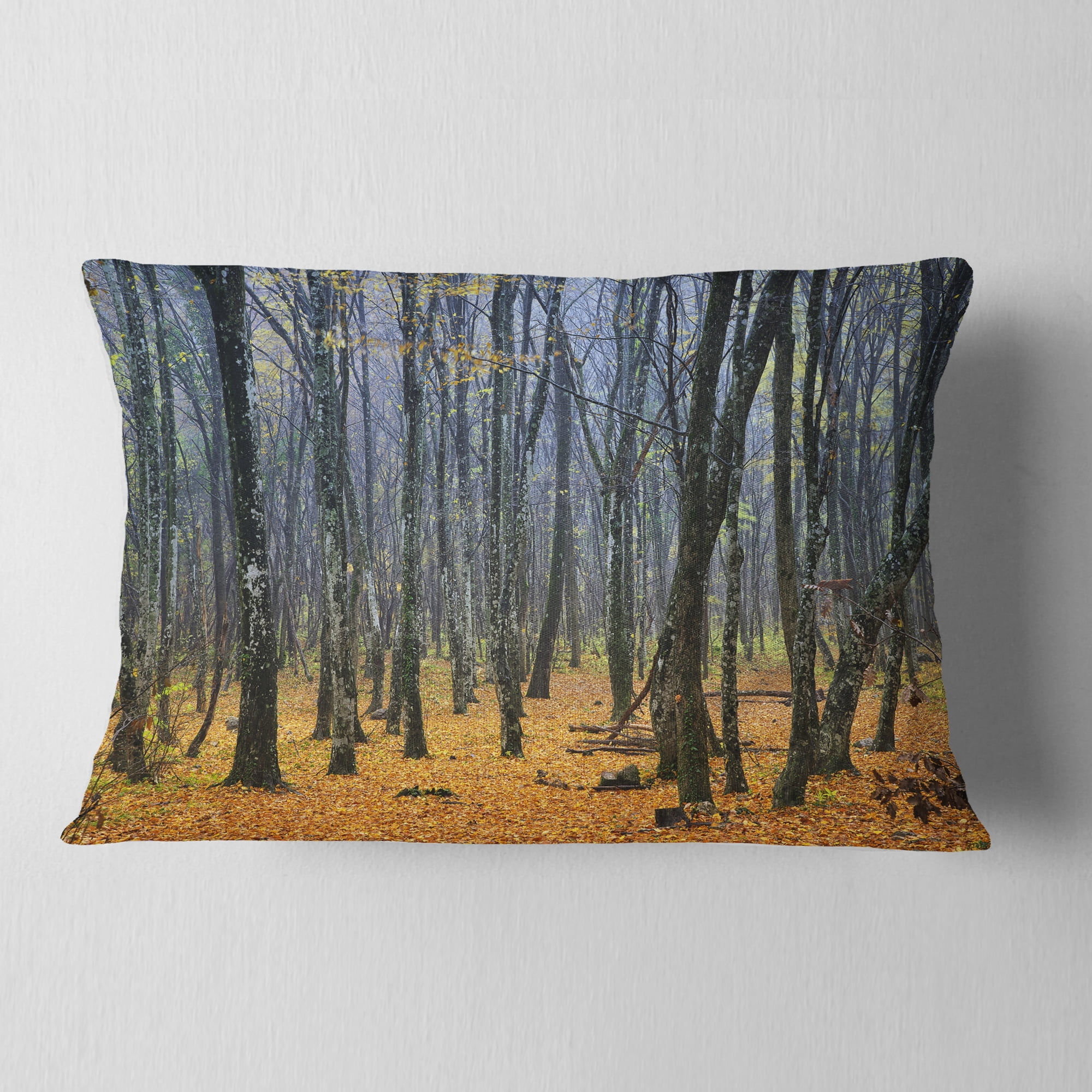 Designart Dark Woods in Autumn Forest - Modern Forest Throw Pillow - 12x20