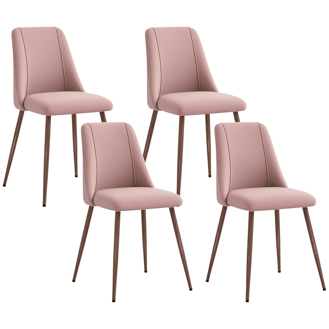 HOMCOM Dining Chairs Set of 4, Velvet Accent Chair, Pink
