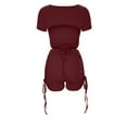 thumbnail image 3 of Birdeem Fashion Woman Sexy Solid Short Sleeve Round-Neck Drawstring Pants Shirts Sets, 3 of 12