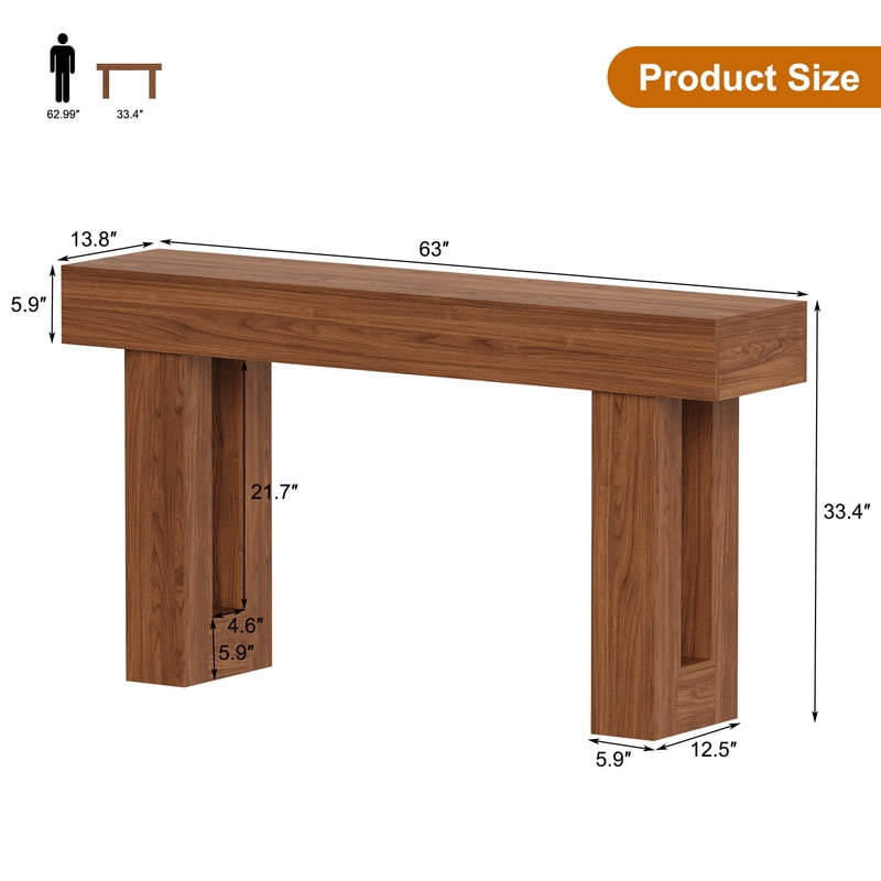 63-Inch Long Console Table with Sensor Light, Farmhouse Entryway Table, Wooden Rectangular Sofa Table Behind Couch for Entrance, Hallway, Living Room