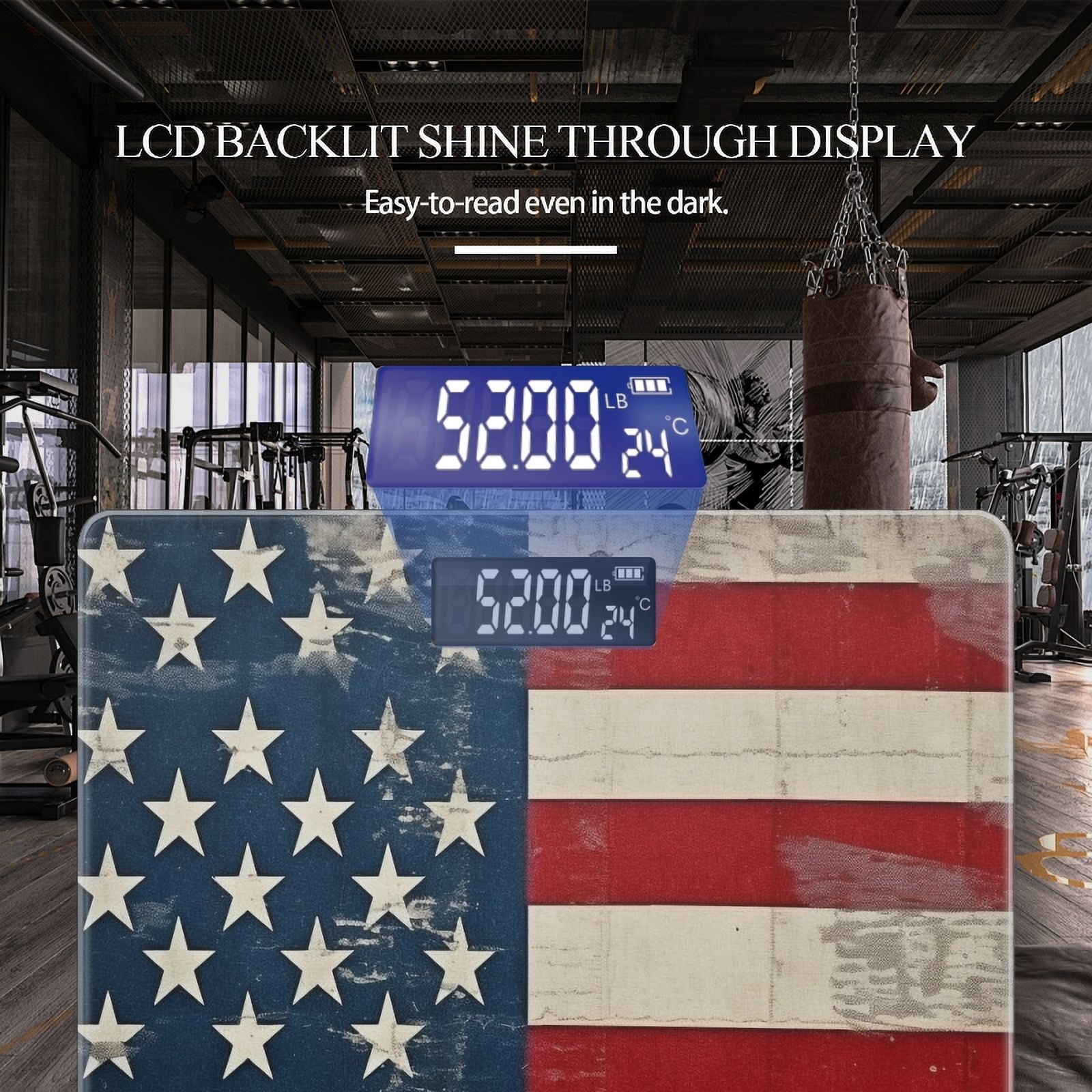 Bathroom Scale, Highly Accurate Digital Body Scale,Precisely Measures Weight up to 400 lbs-Vintage American Flag Background