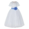 thumbnail image 2 of Ekidsbridal Girl Pageant Flower Girl Dress - White Lace Short Sleeve with Bow Sash LG2T-A (Size: 2-12), 2 of 3