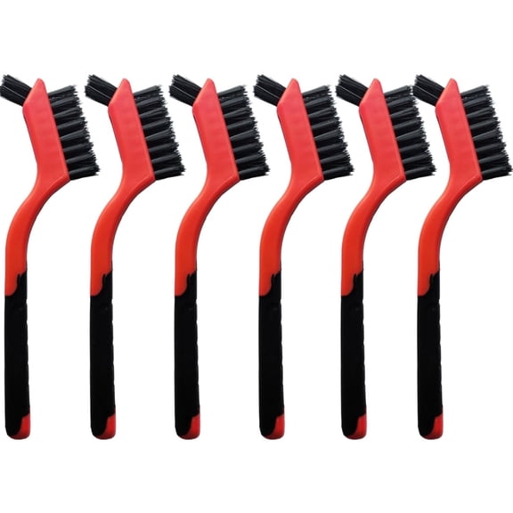6 pack Dual-Head Nylon Brushes, Non-Scratch Cleaning Bristles for Kitchen Bathroom Household Crevice, Ergonomic Grip with Hanging Hole