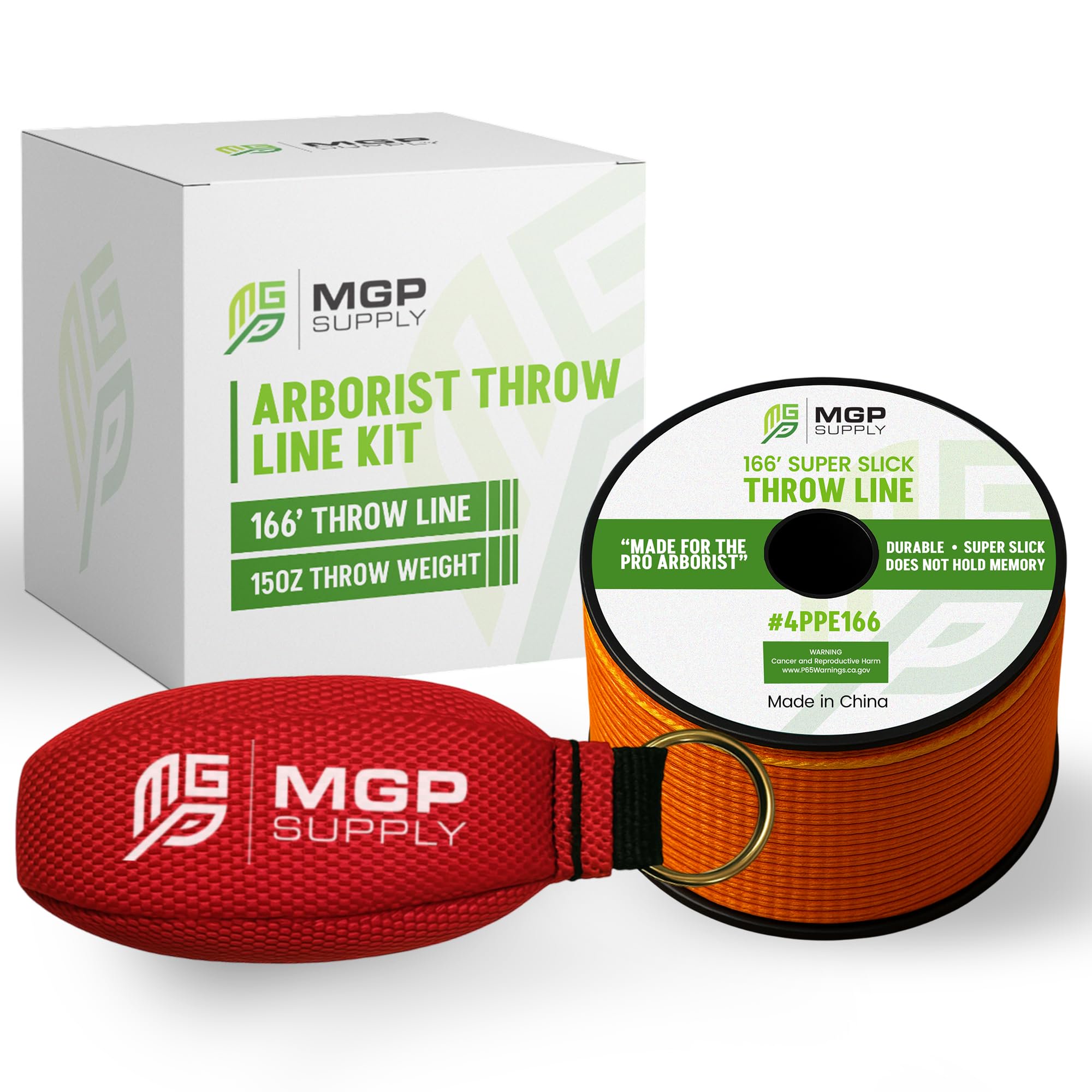 MGP SUPPLY Arborist Throw Line Kit | 15oz Throw Weight & 166ft Rope | Ultra Slick 100% Polyester Rope | Arborist Equipment For Tree Climbing