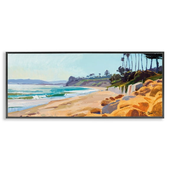 Stupell Industries Summer Beach Landscape Painting Nature Painting Black Framed Art Print Wall Art, 24 x 10